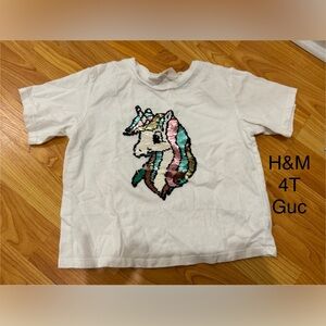 H&M Girls White Sequin Unicorn Tee